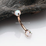 Rose Gold Fire Opal Claw Prong Set Sparkle Internally Threaded Curved Barbell-White Opal