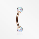 Rose Gold Fire Opal Claw Prong Set Sparkle Internally Threaded Curved Barbell-White Opal