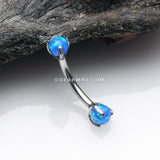 Fire Opal Claw Prong Set Sparkle Internally Threaded Curved Barbell-Blue Opal