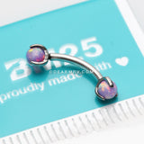 Fire Opal Claw Prong Set Sparkle Internally Threaded Curved Barbell-Purple Opal