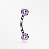 Fire Opal Claw Prong Set Sparkle Internally Threaded Curved Barbell-Purple Opal