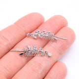 Detail View 2 of A Pair of Leaf Vine Sparkle Journey Ear Climber Earring-Clear Gem