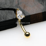 Golden Teardrop Gem Sparkle Prong Set Curved Barbell-Clear