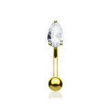 Golden Teardrop Gem Sparkle Prong Set Curved Barbell-Clear