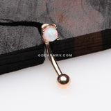 Rose Gold Fire Opal Prong Set Sparkle Curved Barbell-White Opal