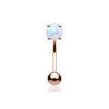 Rose Gold Fire Opal Prong Set Sparkle Curved Barbell-White Opal