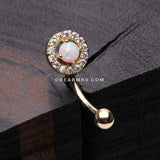 Golden Brilliant Sparkle Gems Fire Opal Prong Set Curved Barbell-White Opal