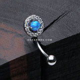 Brilliant Sparkle Gems Fire Opal Prong Set Curved Barbell-Blue Opal