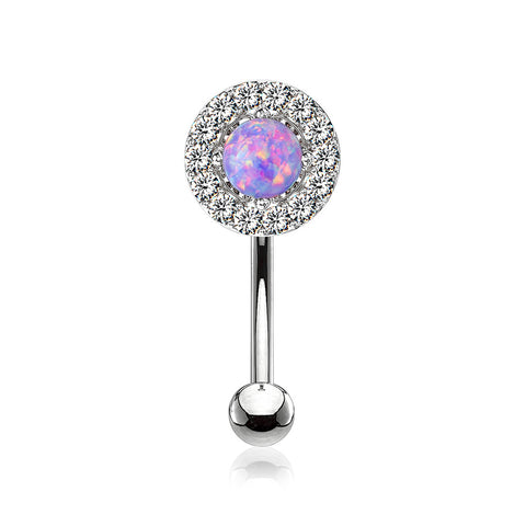 Brilliant Sparkle Gems Fire Opal Prong Set Curved Barbell-Purple Opal