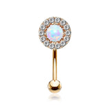 Rose Gold Brilliant Sparkle Gems Fire Opal Prong Set Curved Barbell-White Opal