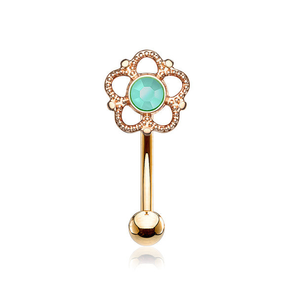 Rose Gold Bali Turquoise Filigree Flower Curved Barbell