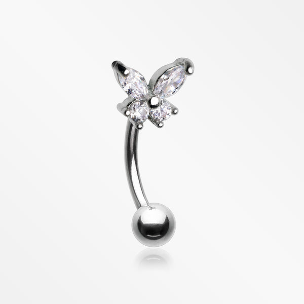 Butterfly Glam Prong Set Sparkle Curved Barbell-Clear