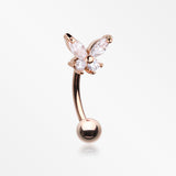 Rose Gold Butterfly Glam Prong Set Sparkle Curved Barbell-Clear