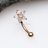 Rose Gold Glistening Flower Sparkle Curved Barbell-Clear