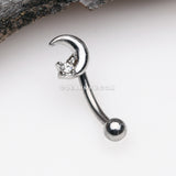 Midnight Crescent Moon Sparkle Curved Barbell-Clear