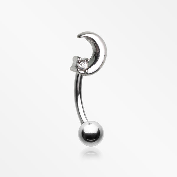 Midnight Crescent Moon Sparkle Curved Barbell-Clear