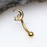 Golden Midnight Crescent Moon Sparkle Curved Barbell-Clear