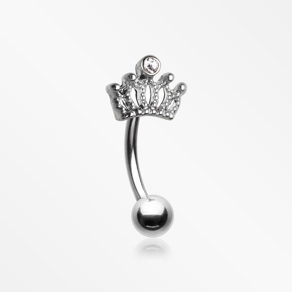Emperor Crown Sparkle Curved Barbell-Clear