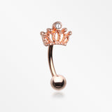 Rose Gold Emperor Crown Sparkle Curved Barbell-Clear