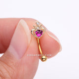 Detail View 2 of Golden Majestic Queen's Crown Heart Sparkle Curved Barbell-Fuchsia
