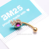 Detail View 3 of Golden Majestic Queen's Crown Heart Sparkle Curved Barbell-Fuchsia