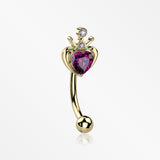 Golden Majestic Queen's Crown Heart Sparkle Curved Barbell-Fuchsia