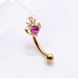 Detail View 1 of Golden Majestic Queen's Crown Heart Sparkle Curved Barbell-Fuchsia