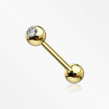 14 Karat Gold Gem Ball Top Barbell-Clear Gem