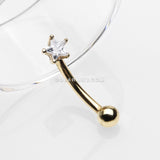 14 Karat Gold Prong Set Star Gem Sparkle Curved Barbell-Clear