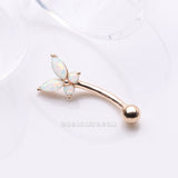 Detail View 1 of 14 Karat Gold Prong Set Marquise Butterfly Fire Opal Sparkle Curved Barbell-White Opal