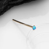 14 Karat Gold Prong Set Fire Opal Fishtail Nose Ring-Blue