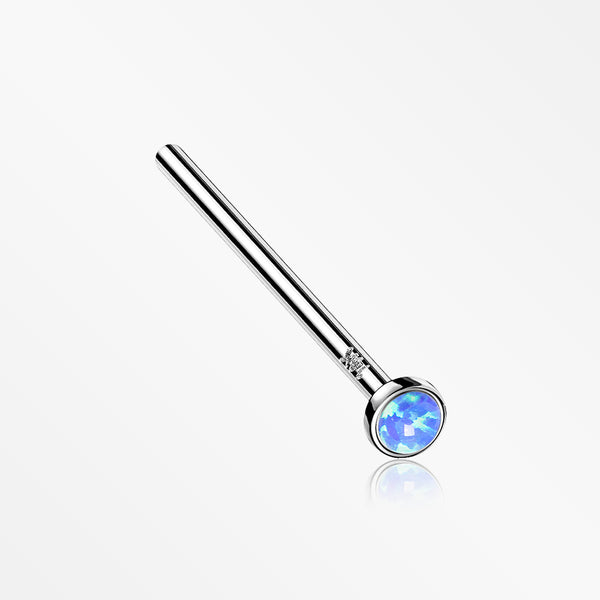 14 Karat White Gold Bezel Set Fire Opal Fishtail Nose Ring-Blue