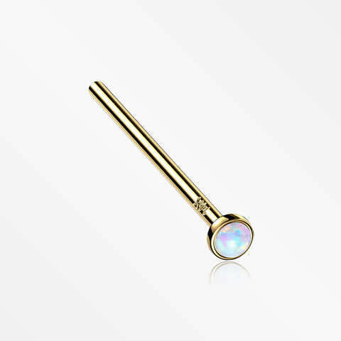 14 Karat Gold Bezel Set Fire Opal Fishtail Nose Ring-White