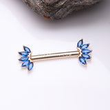 Detail View 1 of A Pair of 14 Karat Gold OneFit™ Threadless Marquise Sparkle Floral Nipple Barbell-Blue