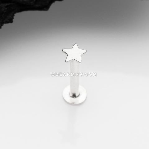 14 Karat White Gold OneFit™ Threadless Flat Star Top Flat Back Stud Labret