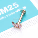 Detail View 2 of 14 Karat Gold OneFit™ Threadless Triple Marquise Sparkle Flower Flat Back Stud Labret-Pink