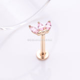 Detail View 1 of 14 Karat Gold OneFit™ Threadless Triple Marquise Sparkle Flower Flat Back Stud Labret-Pink