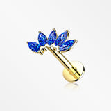 14 Karat Gold OneFit™ Threadless Brilliant Marquise Sparkle Flower Flat Back Stud Labret-Blue