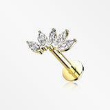 14 Karat Gold OneFit™ Threadless Brilliant Marquise Sparkle Flower Flat Back Stud Labret-Clear Gem