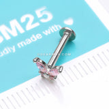 Detail View 2 of 14 Karat White Gold OneFit™ Threadless Dainty Butterfly Sparkle Flat Back Stud Labret-Pink
