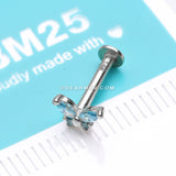 Detail View 2 of 14 Karat White Gold OneFit™ Threadless Dainty Butterfly Sparkle Flat Back Stud Labret-Aqua