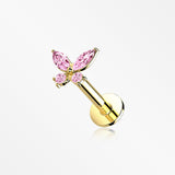 14 Karat Gold OneFit™ Threadless Dainty Butterfly Sparkle Flat Back Stud Labret-Pink