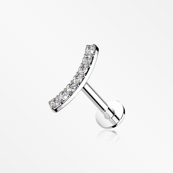 14 Karat White Gold OneFit™ Threadless Brilliant Sparkle Gems Journey Curve Flat Back Stud Labret-Clear Gem
