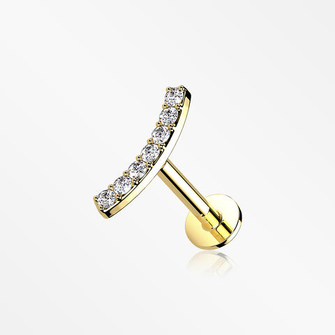 14 Karat Gold OneFit™ Threadless Brilliant Sparkle Gems Journey Curve Flat Back Stud Labret-Clear Gem