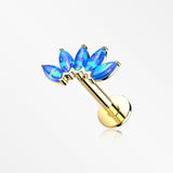 14 Karat Gold OneFit™ Threadless Brilliant Marquise Fire Opal Flower Flat Back Stud Labret-Blue Opal