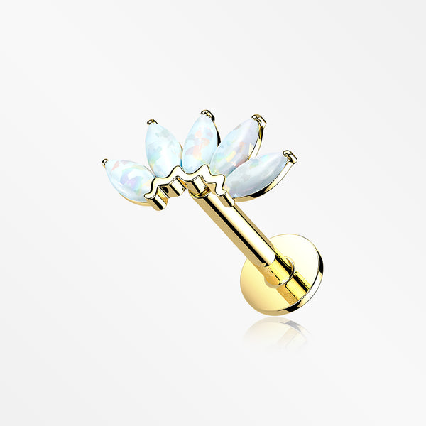 14 Karat Gold OneFit™ Threadless Brilliant Marquise Fire Opal Flower Flat Back Stud Labret-White Opal