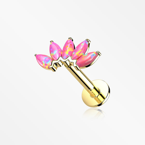 14 Karat Gold OneFit™ Threadless Brilliant Marquise Fire Opal Flower Flat Back Stud Labret-Pink Opal
