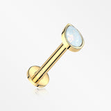 14 Karat Gold OneFit™ Threadless Teardrop Fire Opal Sparkle Flat Back Stud Labret-White Opal