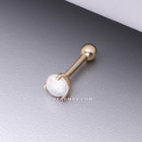 14 Karat Gold Prong Set Fire Opal Sparkle Cartilage Tragus Barbell-White Opal