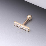 14 Karat Gold Gems Lined Bar Cartilage Tragus Barbell-Clear Gem